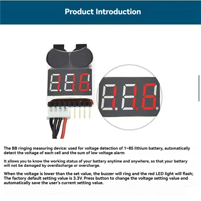 JABS-5X BBX1-8S 1-8S 2IN1 Lipo バッテリー電圧テスター/バッテリー電圧チェッカー デュアルスピーカー、ケースなし