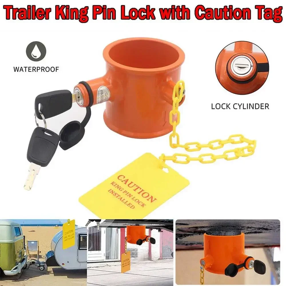 Stainless Steel Anti Theft Lock 5th Wheel King Pins Lock Coupler Anti Rust Heavy Duty Trailer Lock with Tag 2 Keys for RV Camper