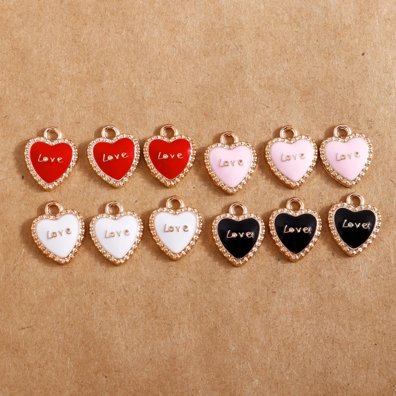 10 stücke Bunte Emaille Liebe Herz Charme für Schmuck Machen Frauen Nette Tropfen Ohrringe Anhänger Halsketten DIY Armbänder Handwerk Geschenk – Detail 13