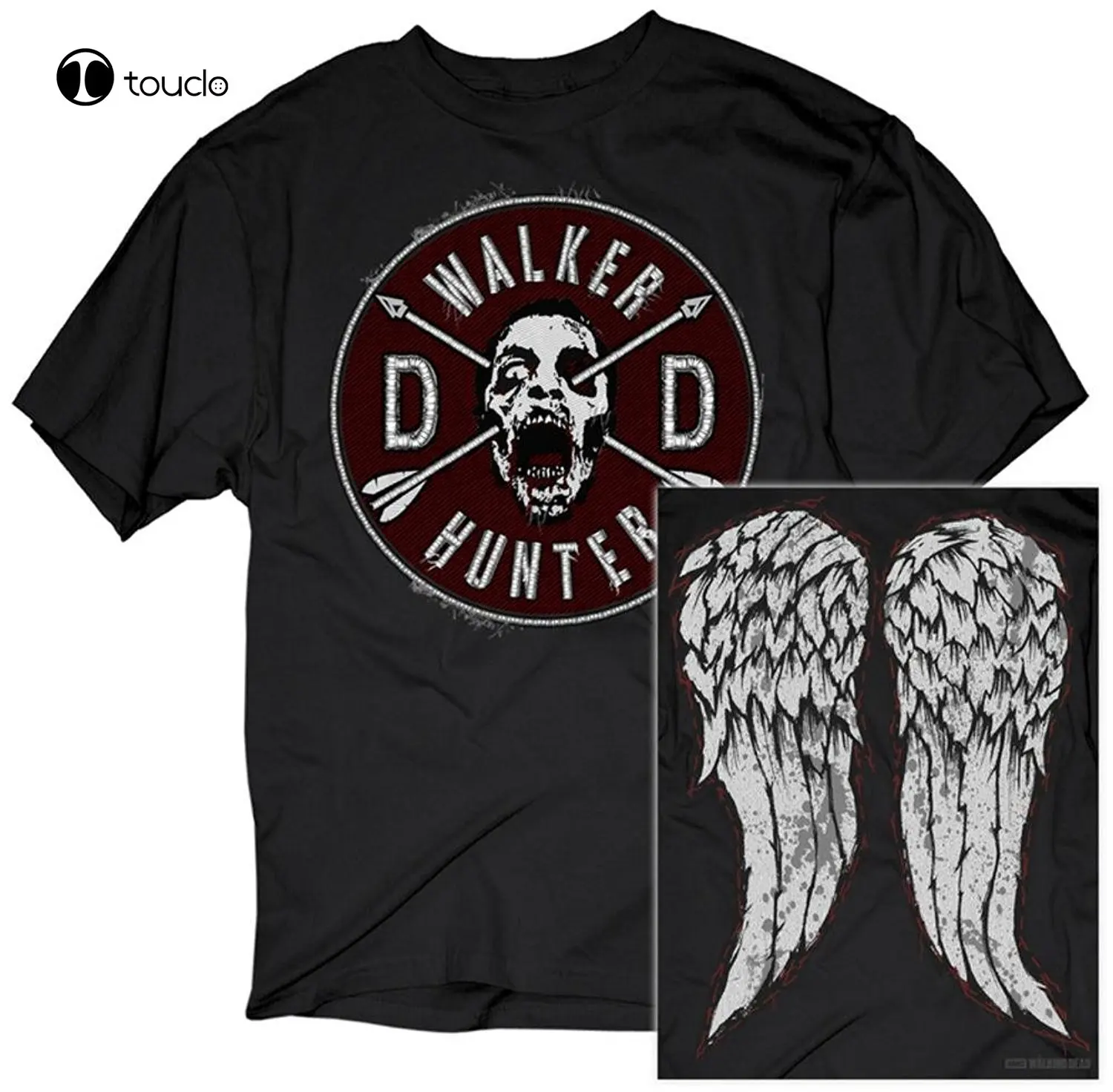 New Summer Cool Tee Shirt Walking Dead Daryl Dixon  And Walker Patch Two Sides Adult Black T-Shirt Cotton T-Shirt Unisex