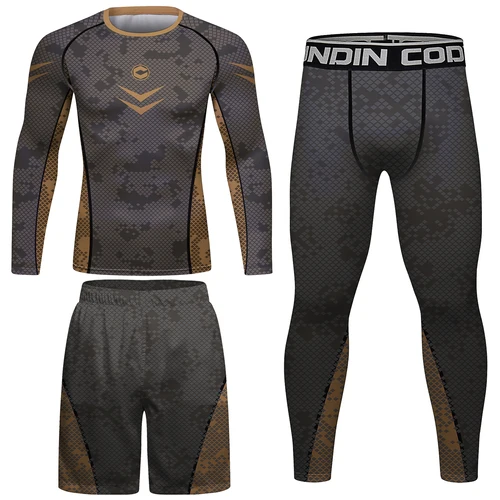 Chie Lundin-Conjunto de camiseta y pantalones cortos de boxeo para hombre, traje marrón de guardia de erupción MMA, Jersey brasileño Grappling Jiu Jitsu Bjj, 4 piezas