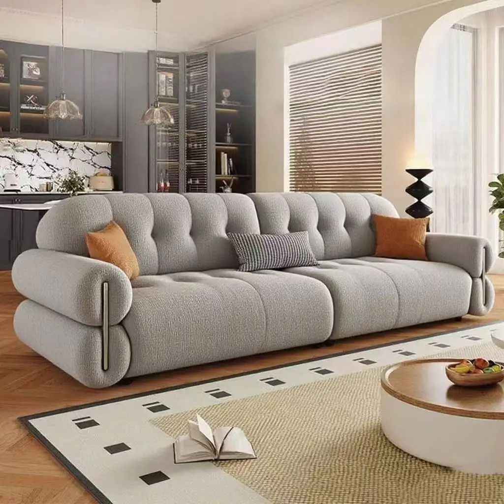Brown sugar cloud chenille sofa retro cream style living room straight row fabric sofa