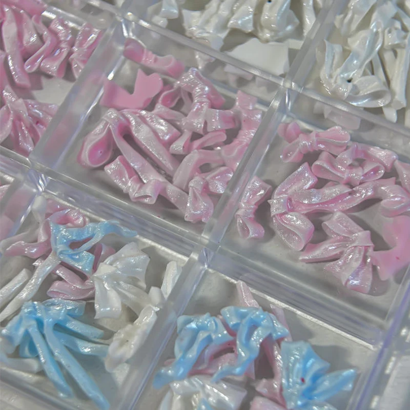 48/72개 네일 새틴 라이트 네일 참 보우노트 주얼리 소프트 카빙 레진 보우 타이 네일 아트 데코레이션 리본 보우 라인스톤