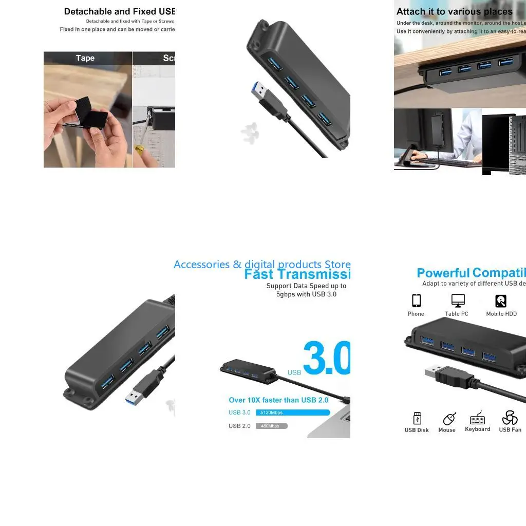 77JD Modifiable USB version Center Basis Harbors 5Gbps Extreme Fast Data Transfer Mount Under Desk With Extended Cable For PC