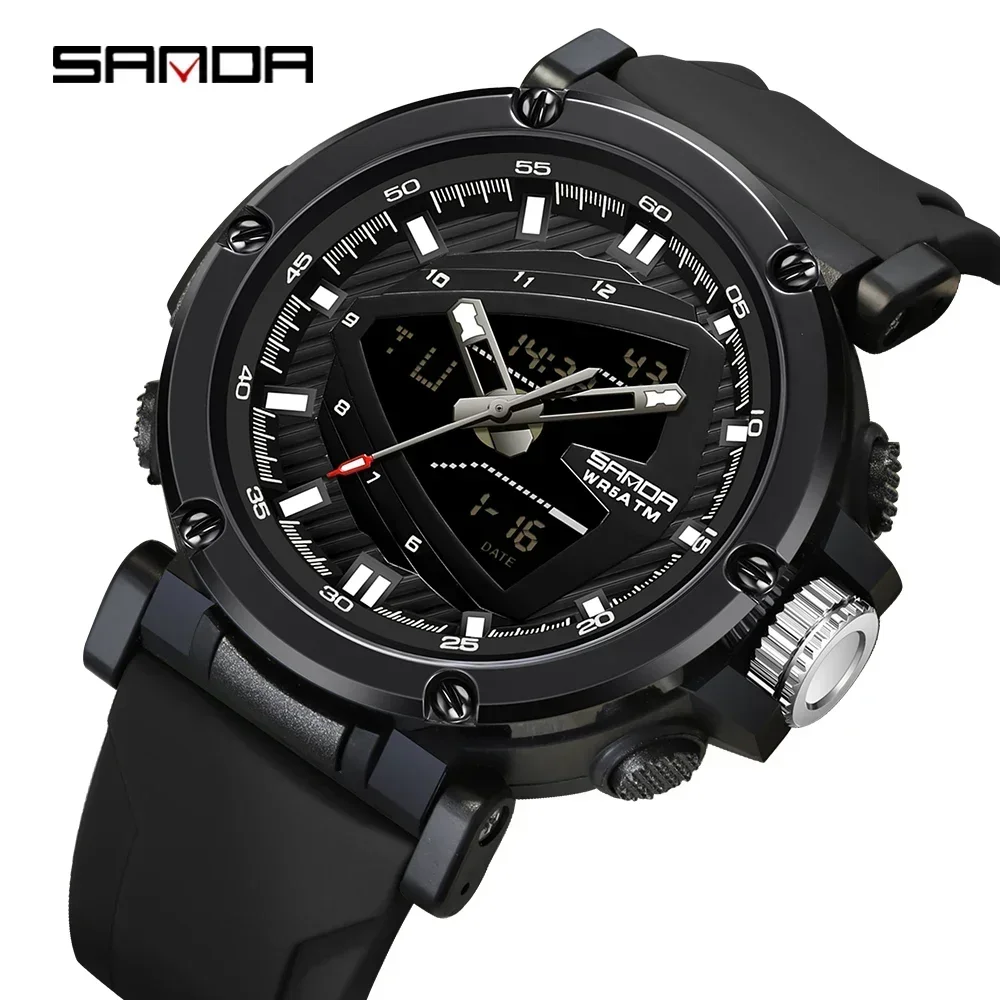 

SANDA Men's Sports Watch for Men Quartz Digital Dual Display Watches Shock Water Resistant Camping Fishing GYM Wristwatch 9052