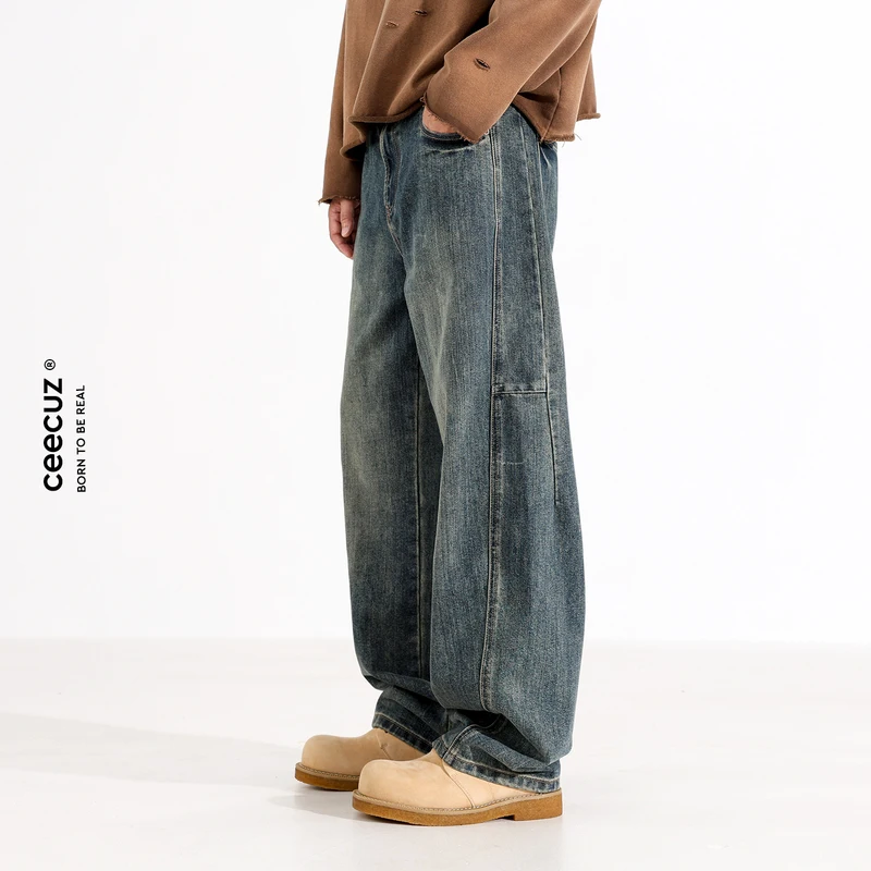 

Мужские джинсы Ceecuz в винтажном стиле, американские, свободные, прямого кроя, повседневные, длинные брюки, молодежные, модные, дышащие, удобные