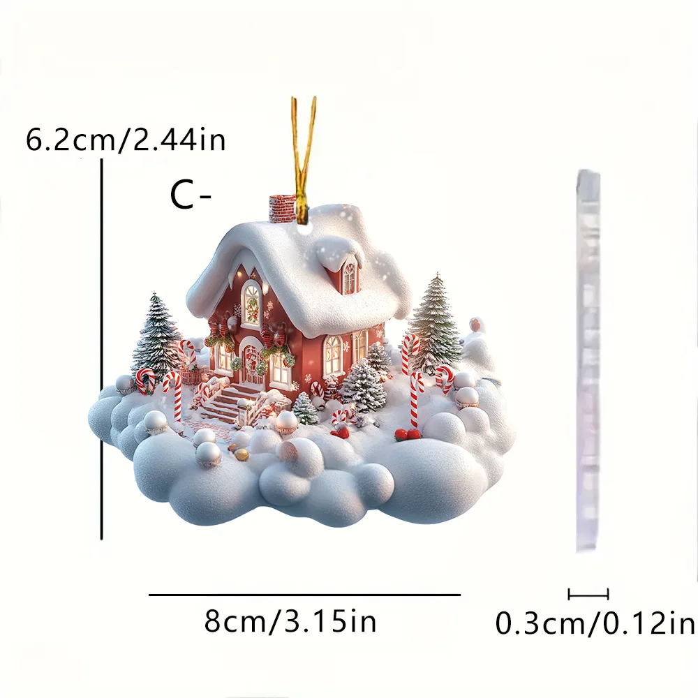 5-Pcs Set of Acrylic Christmas Silky House Keychain Pendant Christmas Eve Christmas Tree Carnival Gift Party DIY Home Decoration