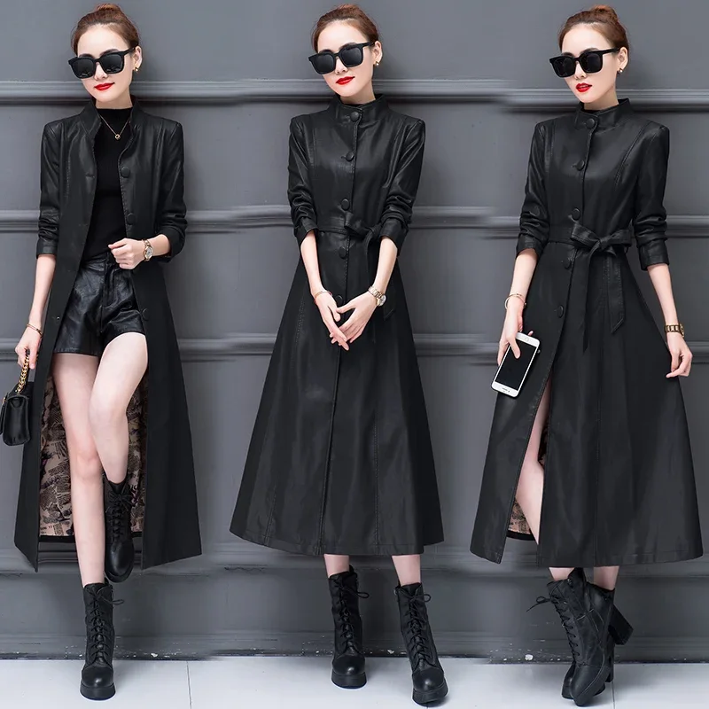 2024 y2k top Women\'s Compound sheepskin coat lady PU leather and fur long New outerwear jacket trench coat rarf official store