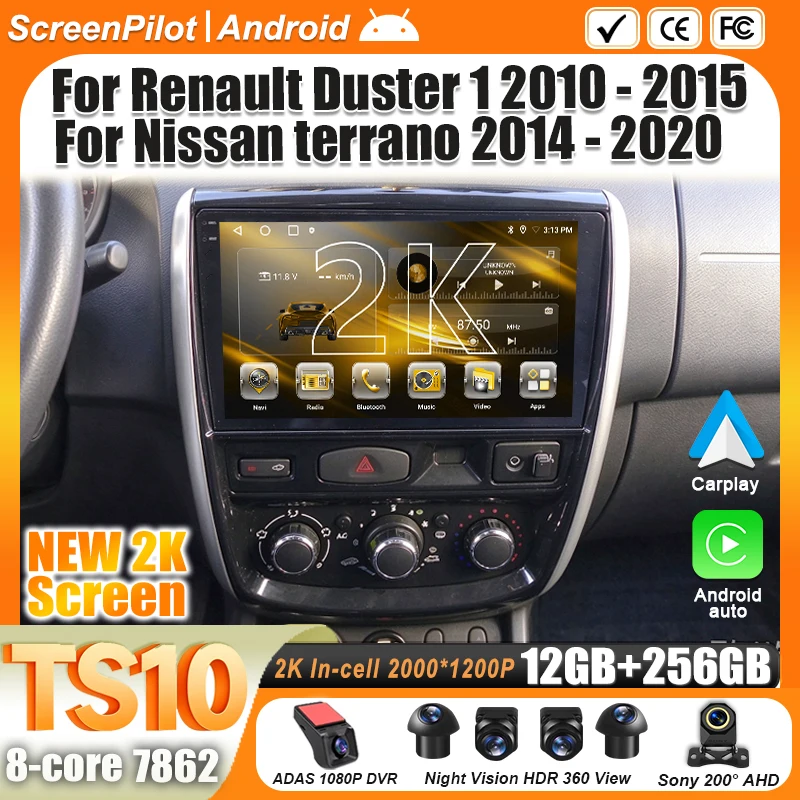Android 16 for Car Radio Renault Duster 1 2010-2015 For Nissan terrano 2014-2020 Multimedia Video Player Carplay Bluetooth RDS