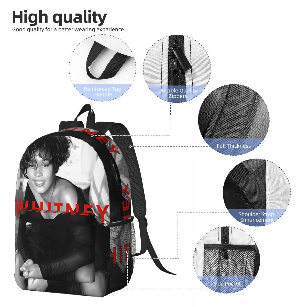 Vintage Whitney Houston Inspired Backpack Boys Girls BookBag Children School Bag Computer Shoulder Bags for Men Women