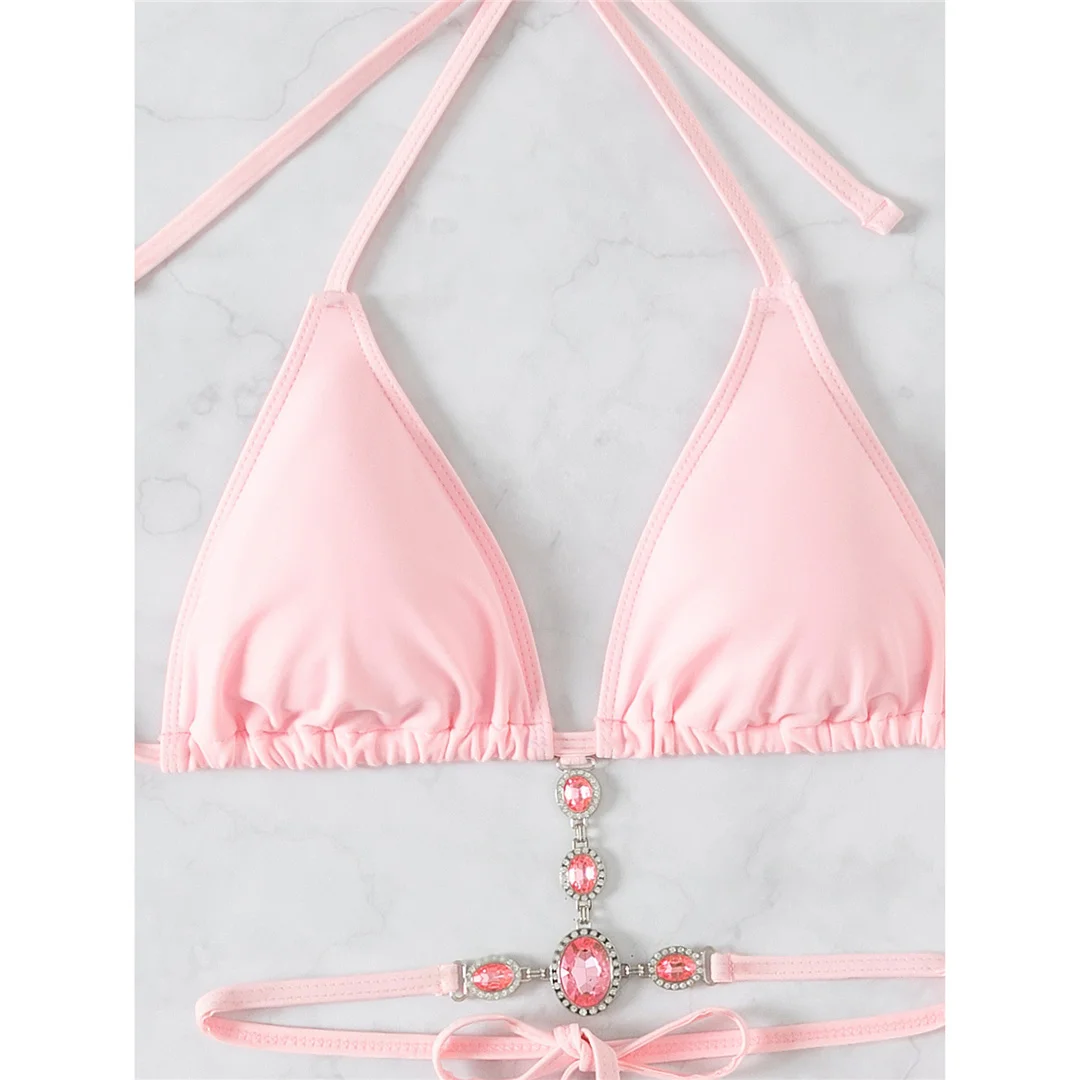5 Farben, mit Strasssteinen besetzter Bikini, Damen-Badeanzug, zweiteiliges Bikini-Set, Badebekleidung, Badeanzug, Modell V8000. – Detail 13