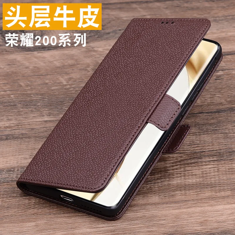 Wobiloo Luxury Genuine Leather Flip Phone Cases For Honor 200 100 90 80 Pro Gt Se Leather Half Pack Phone Cover Case Shockproof