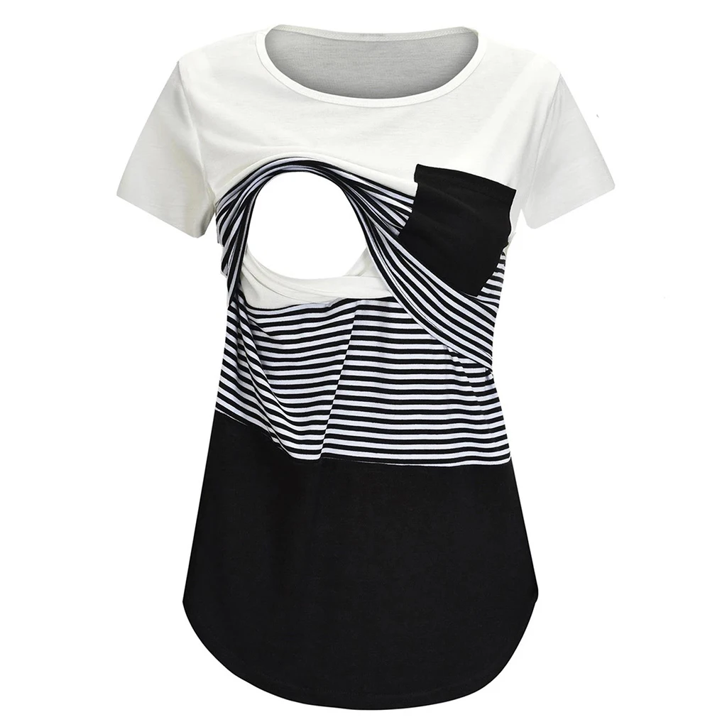 Neue Mutterschaft Kleidung Casual Tops Stillen Für Stillen T Shirt Gestreiften Druck Frauen Mutterschaft Kurzarm Mutterschaft Bluse – Detail 14