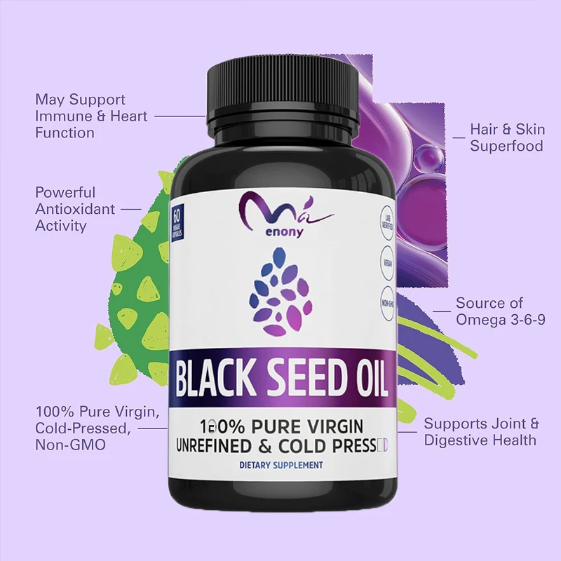 

Black seed oil capsule Omega 3 6 9, super antioxidant, used for immune support, joints, digestion, hair and skin, 60 capsules