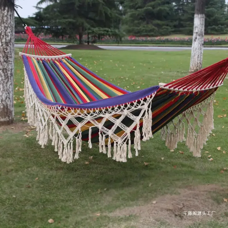 Internet celebrity fringed hammock outdoor swing anti-rollover indoor home outdoor camping dormitory adult double canvas white