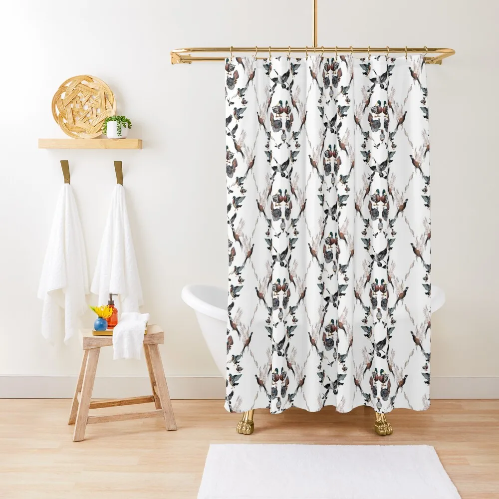 

Watercolor Game Birds Pattern - Hunting Illustrations - Duck, Pheasant, Goose, Quail, Turkey, Wood duck Shower Curtain