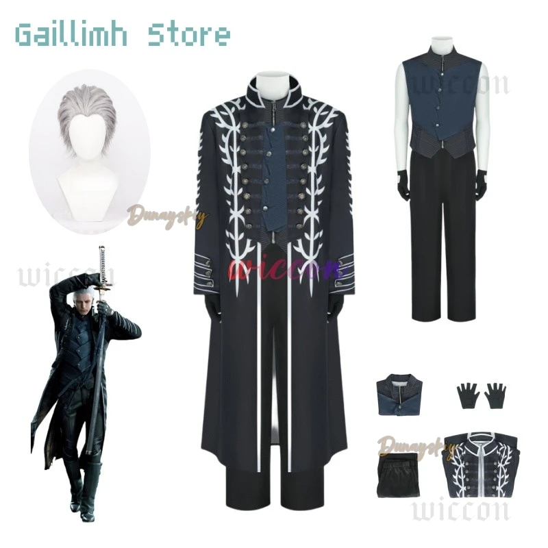 

Hot Game DMC5 Cosplay Vergil Cosplay Costume Nelo Complete Outfit Vergil Wig Halloween Carnival Men Suit Jacket Vest Custom Made