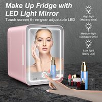 4L car mini beauty refrigerator, adjustable LED light mirror, small portable beauty refrigerator freezer for household cars.
