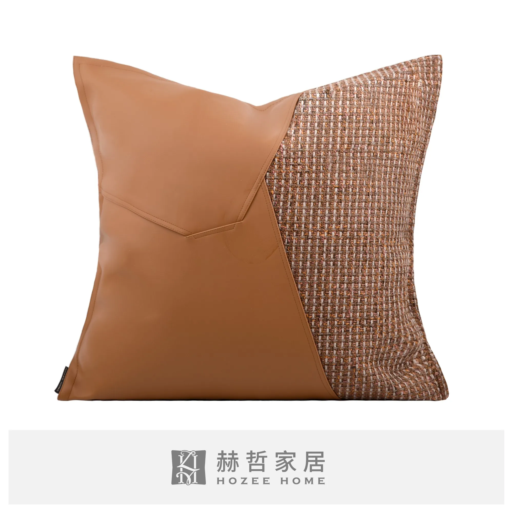 

Orange Waist Pillow Cover Luxury Minimalist Nordic Leather Mixture Sofa Living Room Sample Room Square Shape Inner PP Cotton