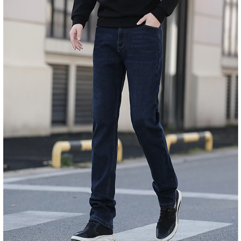 Jean polaire pour hommes grands hiver noir Denim 117CM Extra Long grande taille 44 42 mince chaud droit pantalon étiré grand pantalon