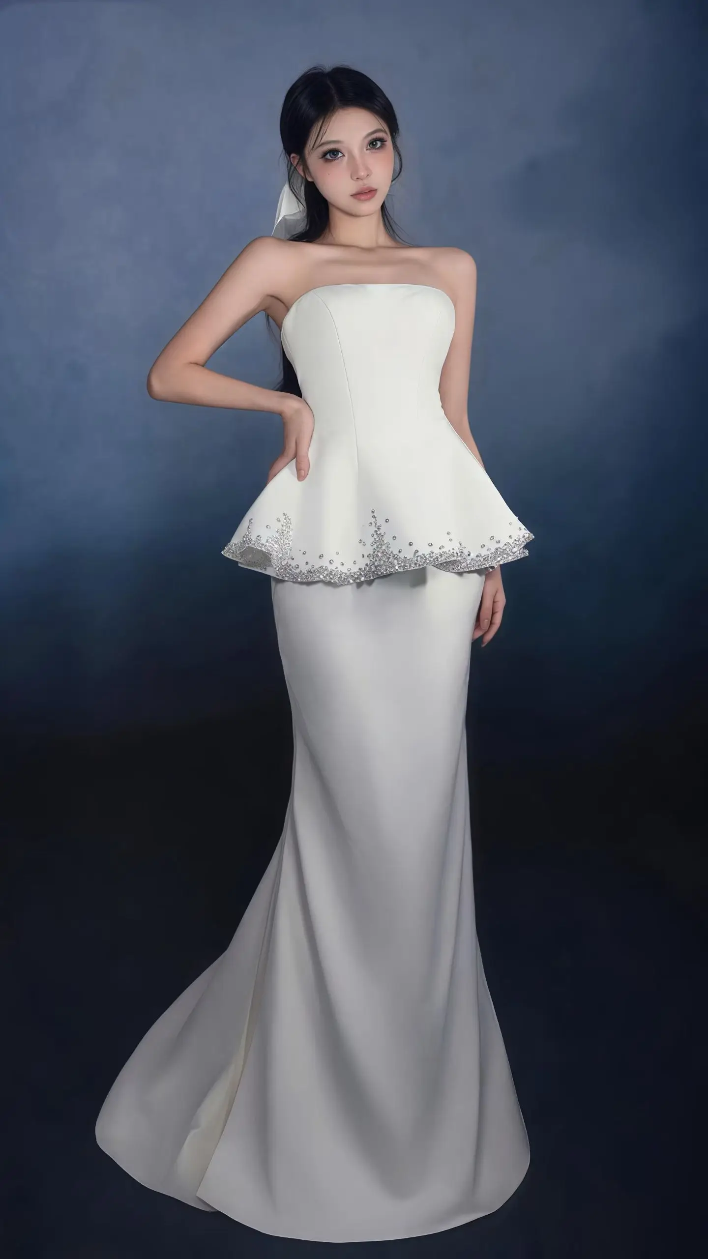 High-end Couture White Strapless Evening Gown Women Spandex Long Dress Wedding Prom Birthday Party Elegant Formal Dress Baileng