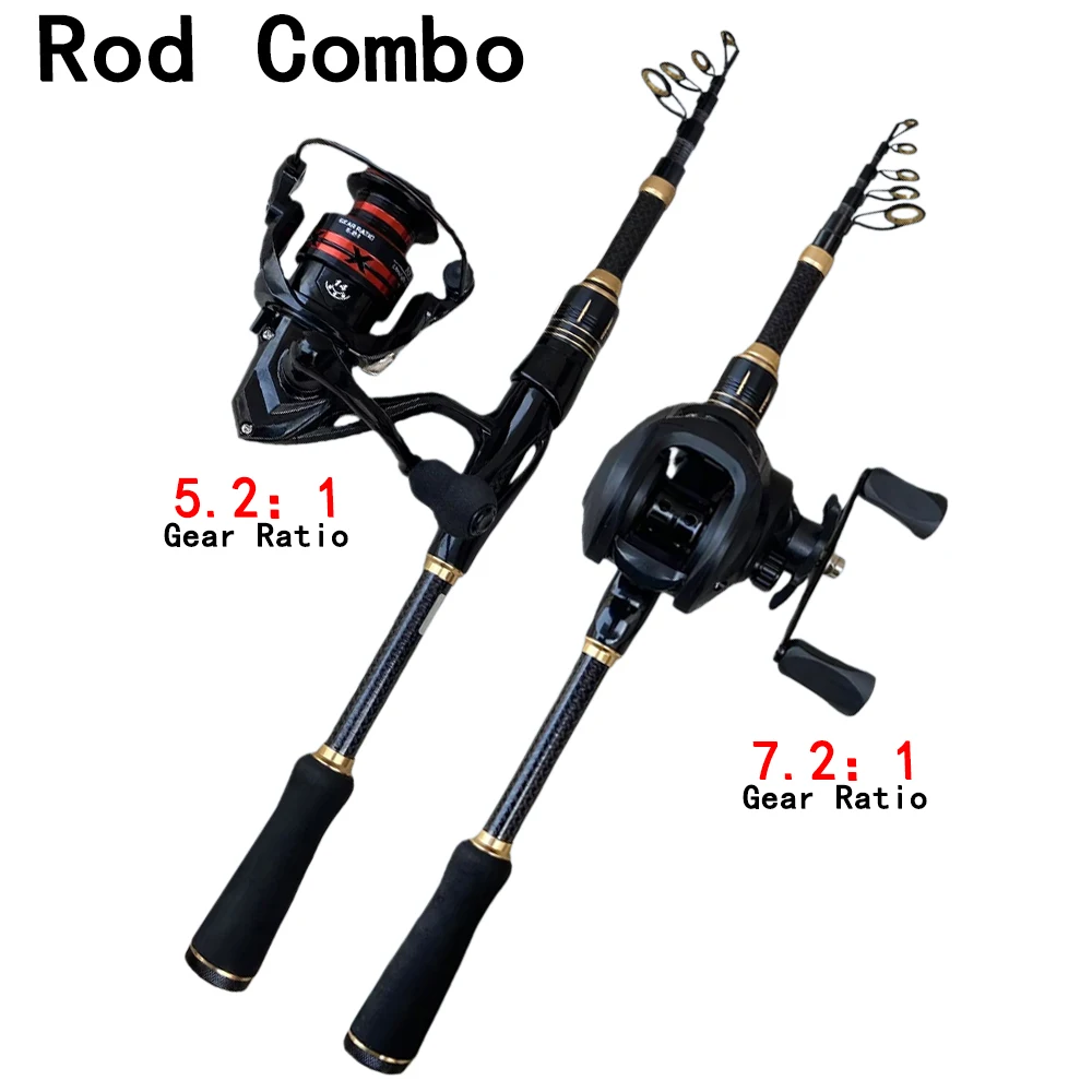 Telescopic Baitcasting Fishing Rod Reel Set 1.8m-2.1m Lure WT.3-25g High Quality Outdoor Fishing Combo for Seawater/freshwater