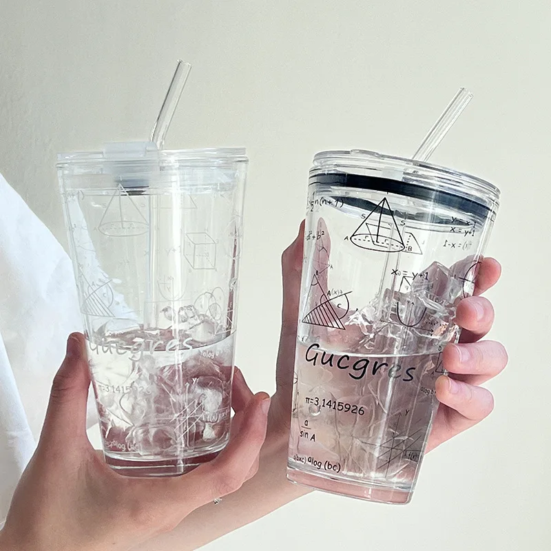 Large Capacity Straw Cup, Mathematical Formula Master, High Appearance Water Cup, Summer Cup with Lid,school Glass Water Bottle