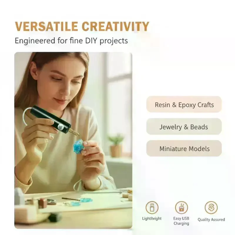 1 Set USB Powered Mini Electric Grinding Pen DIY Tool Handheld Mini Electric Drill For Epoxy Resin Jewelry Making Wood Craft