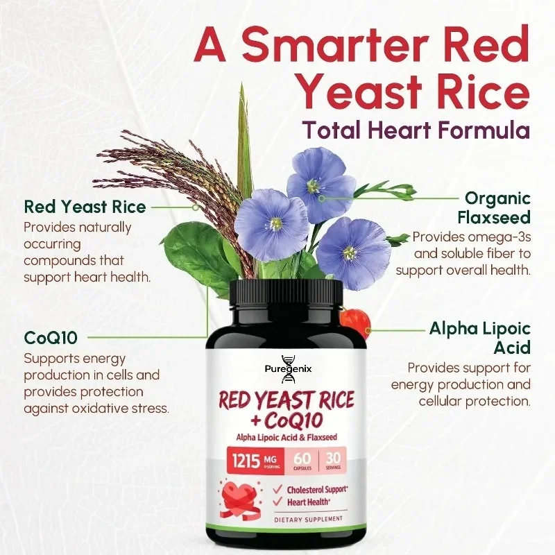 1215 Milligrams of Red Yeast Rice Containing Coenzyme Q10 Alpha Lipoic Acid and Organic Flaxseed-60 Capsules