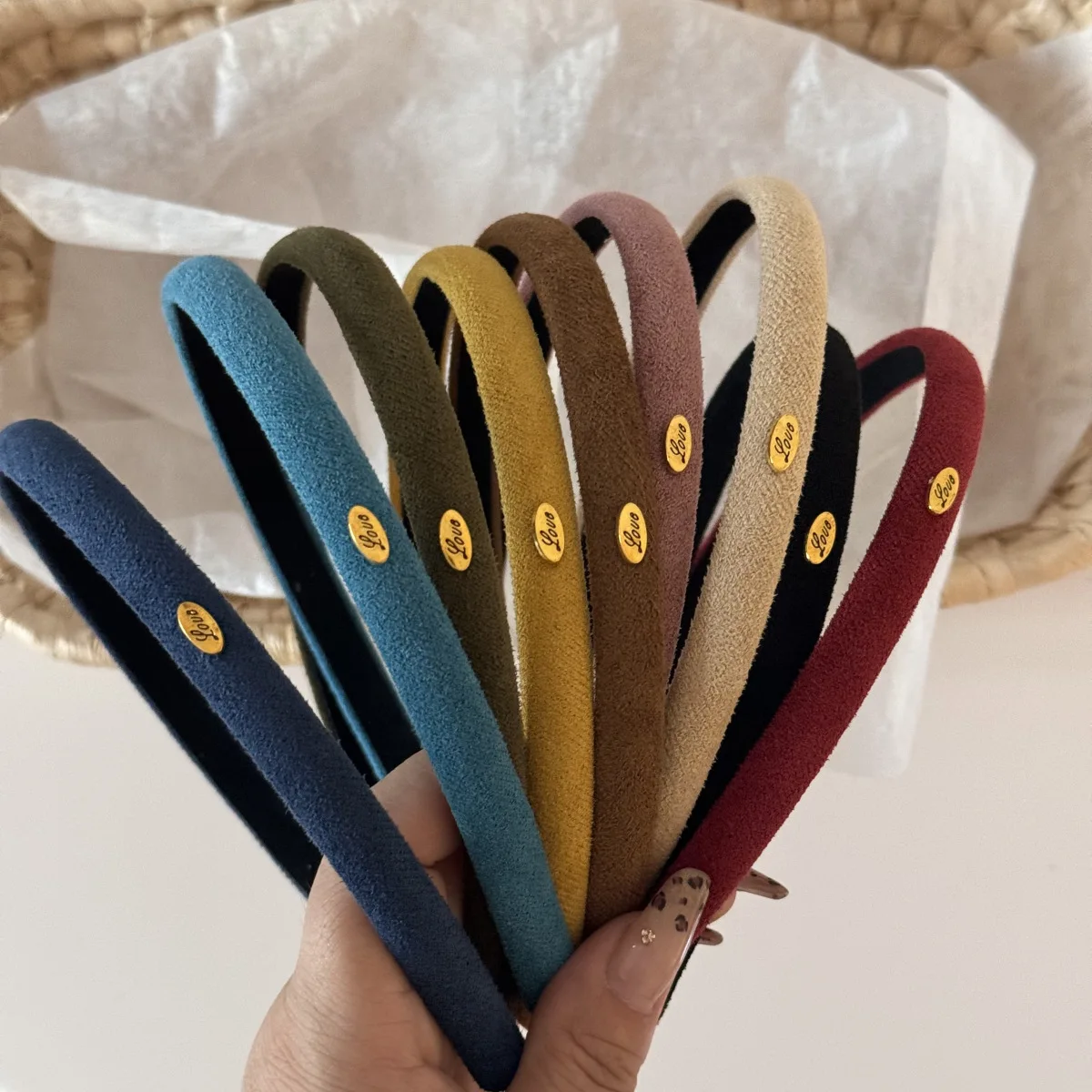 1Pcs Samt Textur Feine Haar Hoop Multi Farbe Einfache Liebe Logo Haar Hoop frauen Täglich Vielseitige Kopfbedeckung haar Bands – Detail 11