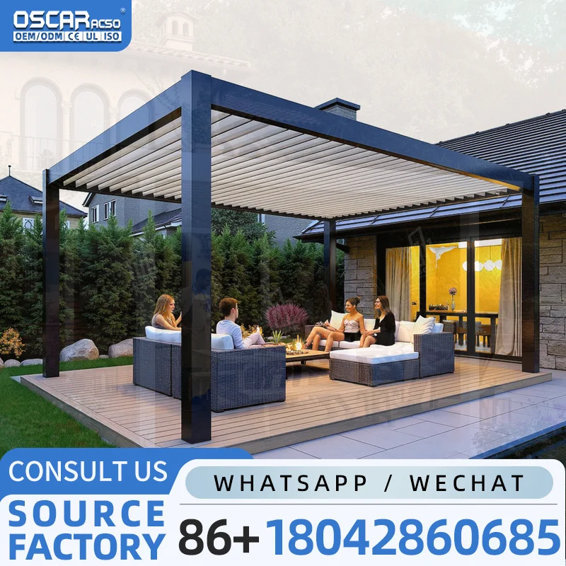 Motorized Rotating Slat Waterproof Outdoor Patio Gazebo with Bioclimatic Function for Hotel Garden pergola