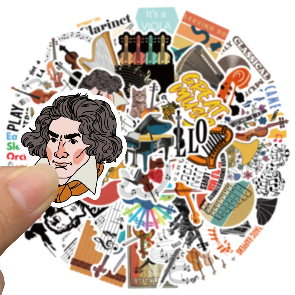 10/52pcs Orchestral Instrument Stickers Violin Drum Kit Decal Music Style Stickers for Skateboard Laptop Luggage Car Pegatinas