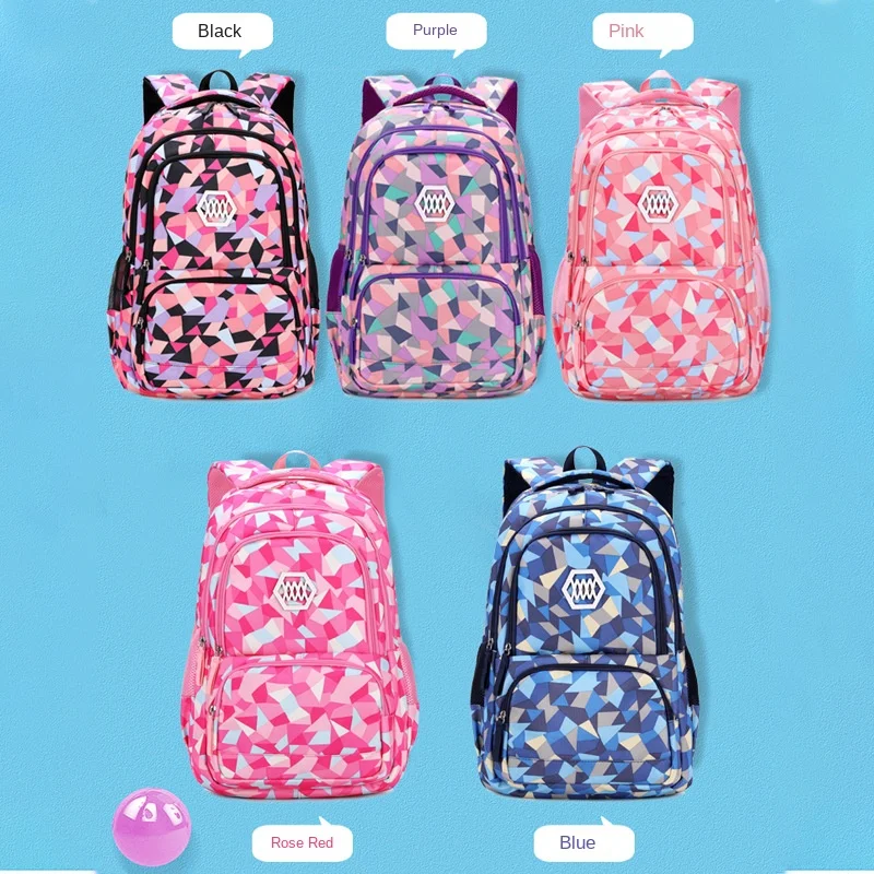 Sacos de escola de nylon impermeável para meninas, grande capacidade, sacos de livros infantis, mochilas leves para crianças