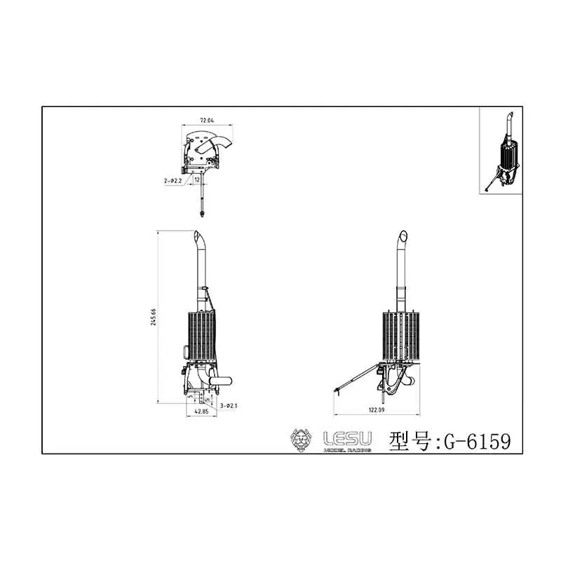 LESU أنبوب عادم الدخان المعدني لشاحنة جرار RC 1/14 نموذج Tamiyay ألعاب خارجية TH19931 #5
