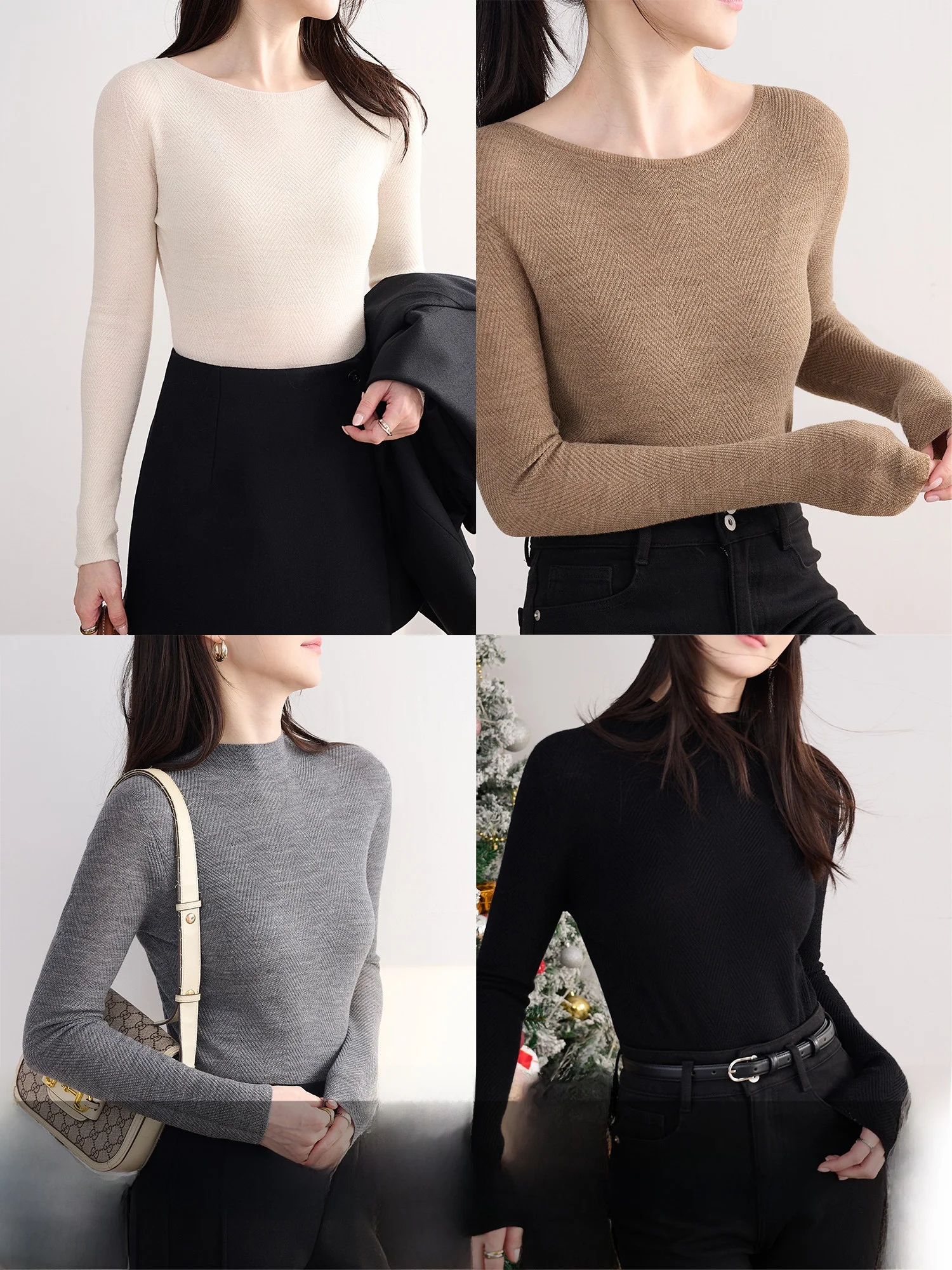 

JPOO Sl Sl Pure Wool Fibone Pattern Base Layer Sweater Comfortable Commute Sle Women's Knittedwear