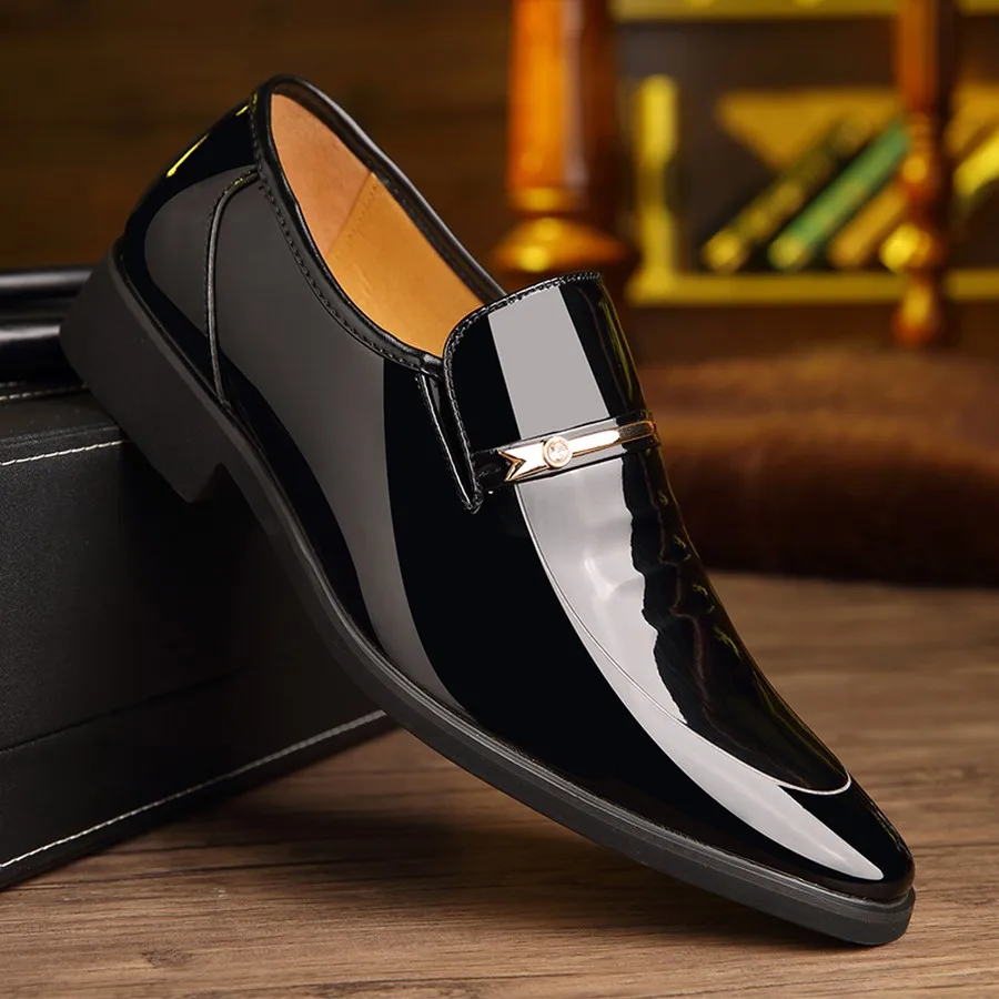 Men's Dress Loafers Glossy Microfiber Upper Round Toe Slip-On Low-Top for Weddings and Business