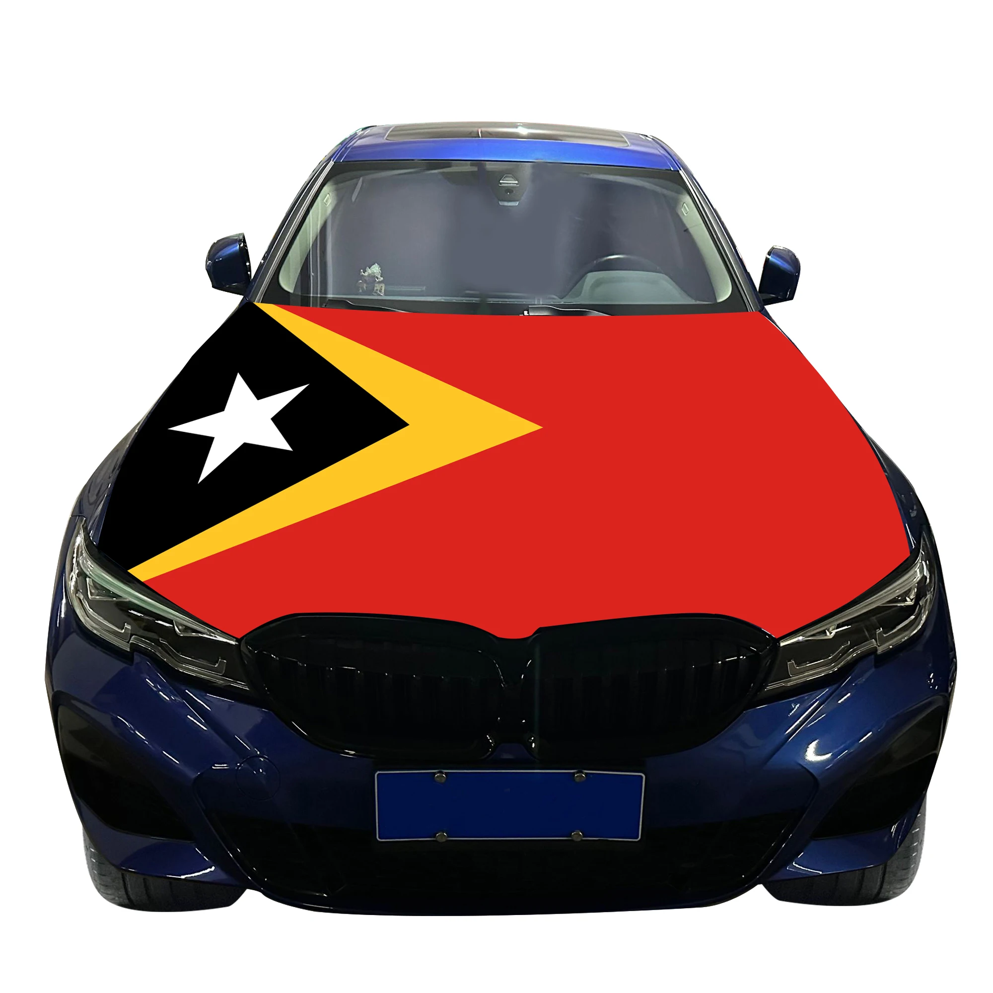 East Timor Car Hood Cover Flag  Universal Size Elastic Polyester 120x150cm for Car Decor