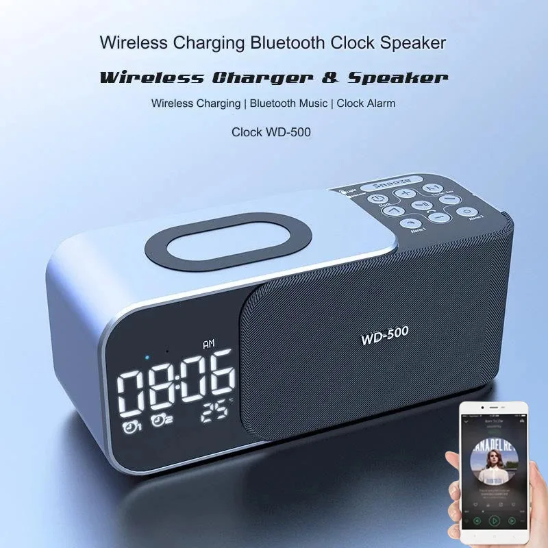 

With Alarm Clock Bluetooth Speaker High Volume FM Radio Portable Wireless Charging Sound Column Music Box LED Light Caxia De S