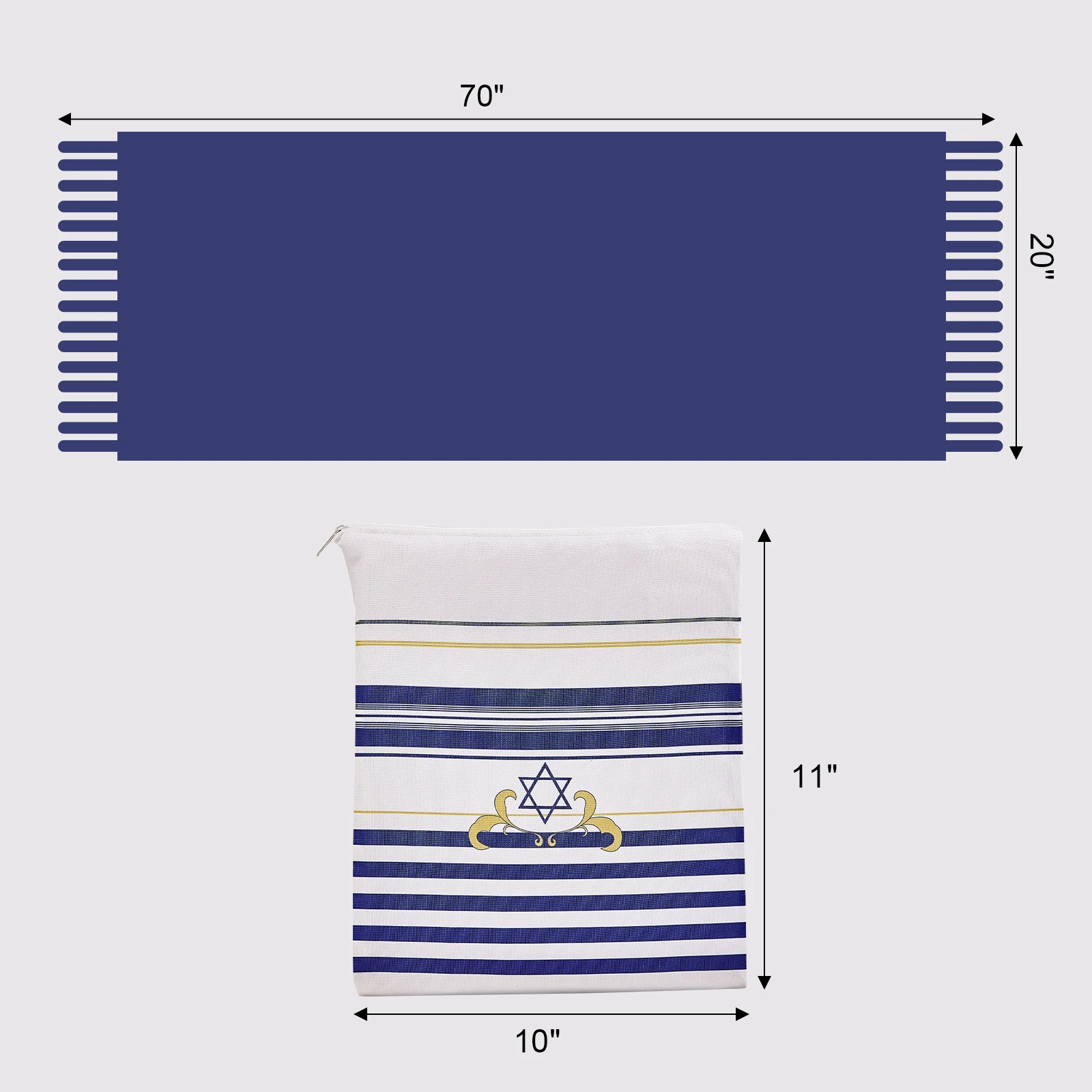 BRTAGG Tallit with Clips and Bag, Prayer Shawl with David of Star, 180 x 55 cm Jewish Gifts
