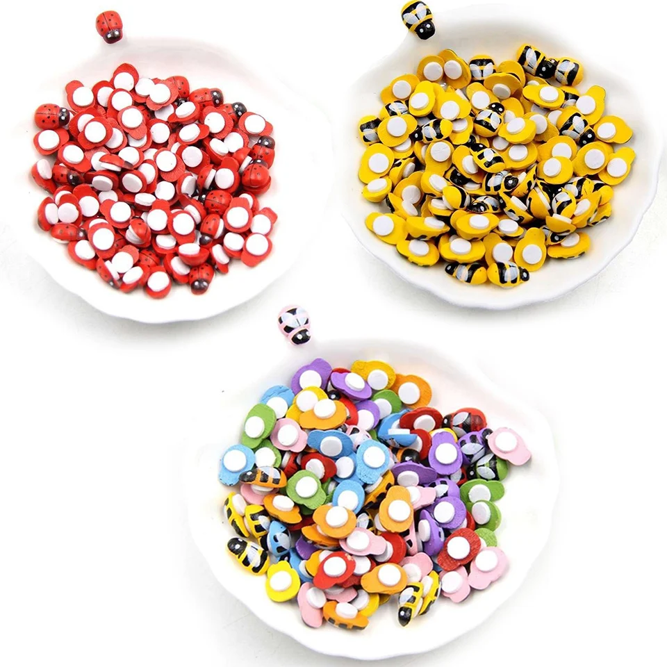 100PCS Wooden Ladybug Bee Sticker Colorful Sponge Self-adhesive Wall/Fridge Stickers for Kids DIY Scrapbooking Toys Crafts - view 4