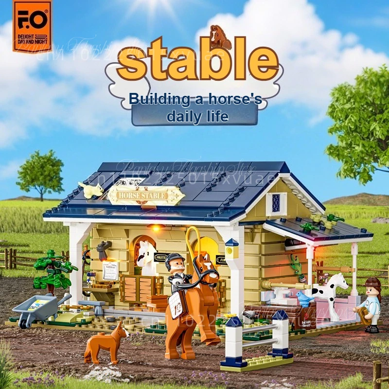 

New Farm Life Series Stables Building Blocks with Built-in Lighting Construction Assembly Toy Model Full Print Street View Gift