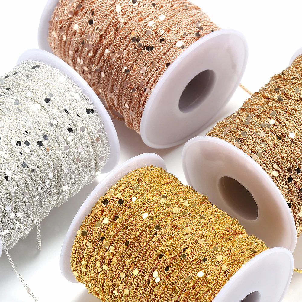 

Цепочка с блестками золотого цвета, металлическая медная цепь, длиной 2 метра, без выцветания, аксессуары для рукоделия