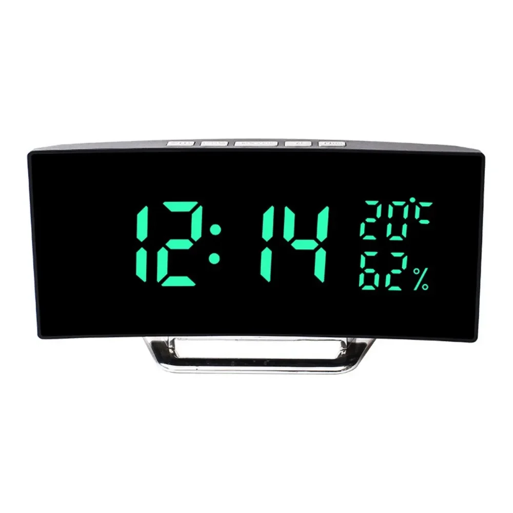 Curved Screen Digital Alarm Clock Temperature Date 2 Levels Brightness Adjustment Snooze Table Clock 12/24H Night Mode LED Clock