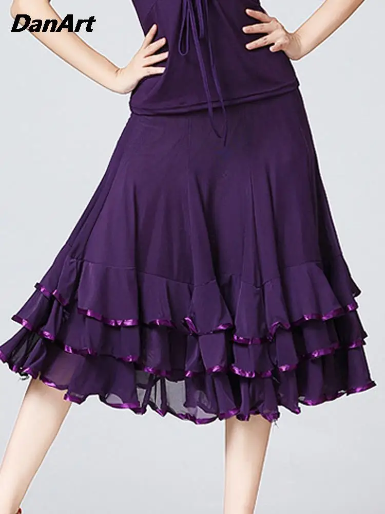 Moderne Dansrok Mesh Swing Rok Latin Dansrok Dames Wals Performance Jurk Salsa Tango Dans Oefenpak