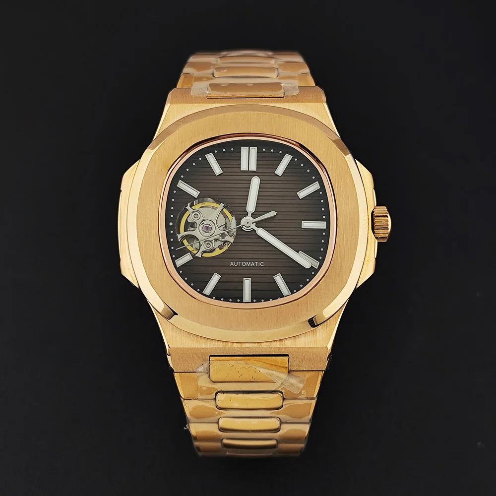 NH38 Watch Men's Automatic Watch Rose Gold Watch/Silver/Black Customized Logo Stainless Steel Watch Suitable for NH38 Movement