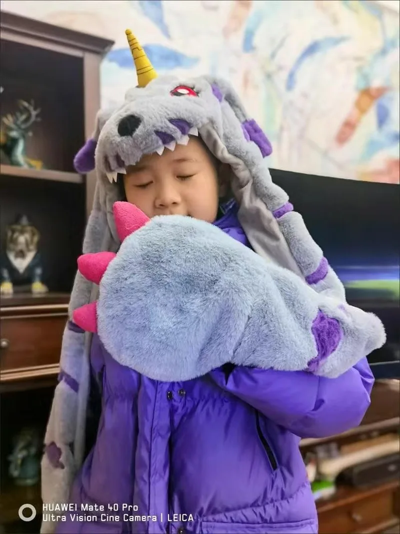 Digimon Adventure-Kawaii Gabumon بلوشي قبعة قبعة ، اليابان قرصة أفخم قبعة ، الدفء آذان حتى رئيس ، زخرفة الأصلي للفتيات والفتيان