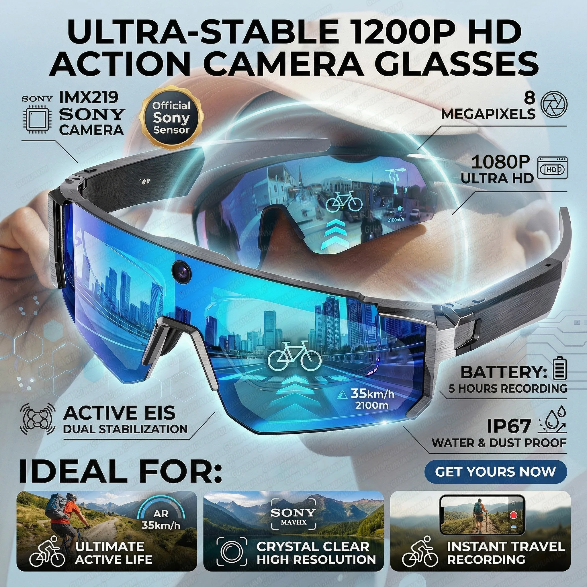 

Новые умные очки с ИИ 2026 года: ChatGPT, камера 1080P, 8 МП, стабилизация изображения, для велоспорта, видео и фото, спортивные солнцезащитные очки, двойной микрофон, 32 ГБ, ветрозащитные очки