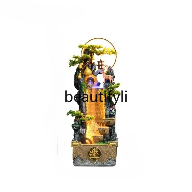 

B61 High mountains and flowing water new Chinese floor ornament circulating water living room office feng shui wheel decoration