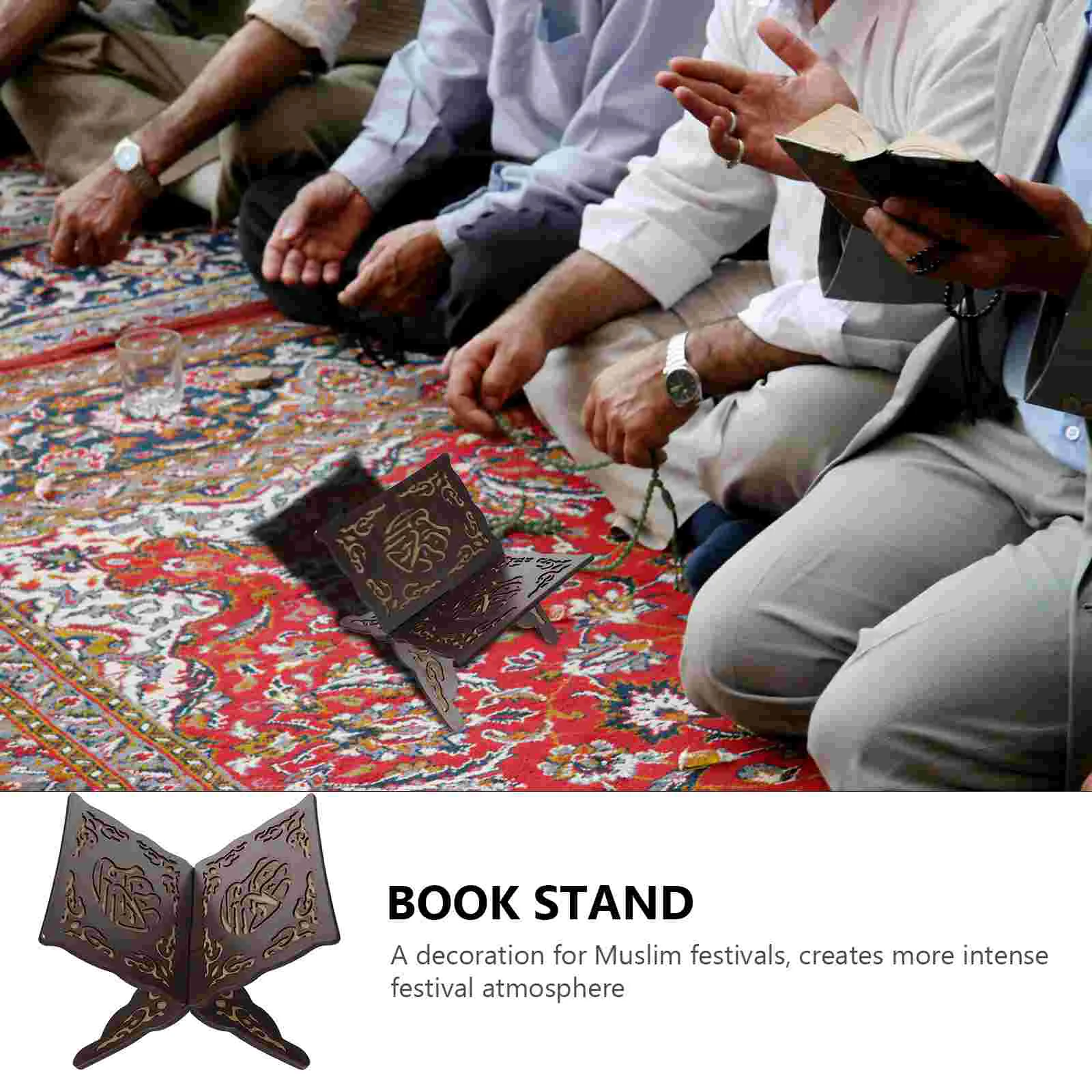 Eid -Fitr Bookshelf Carved Stand Muslim Prayer Small Hands-free Holder Wooden Display