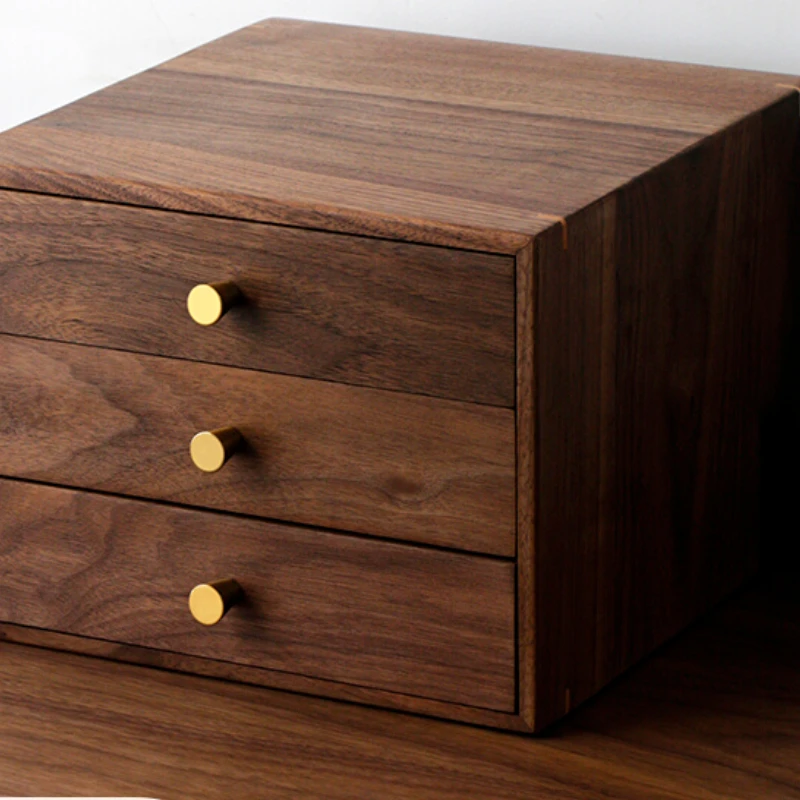 Black Walnut Wooden Table Drawer Storage Box Solid Wood Certificate Office File Glove Box Storage Cabinet